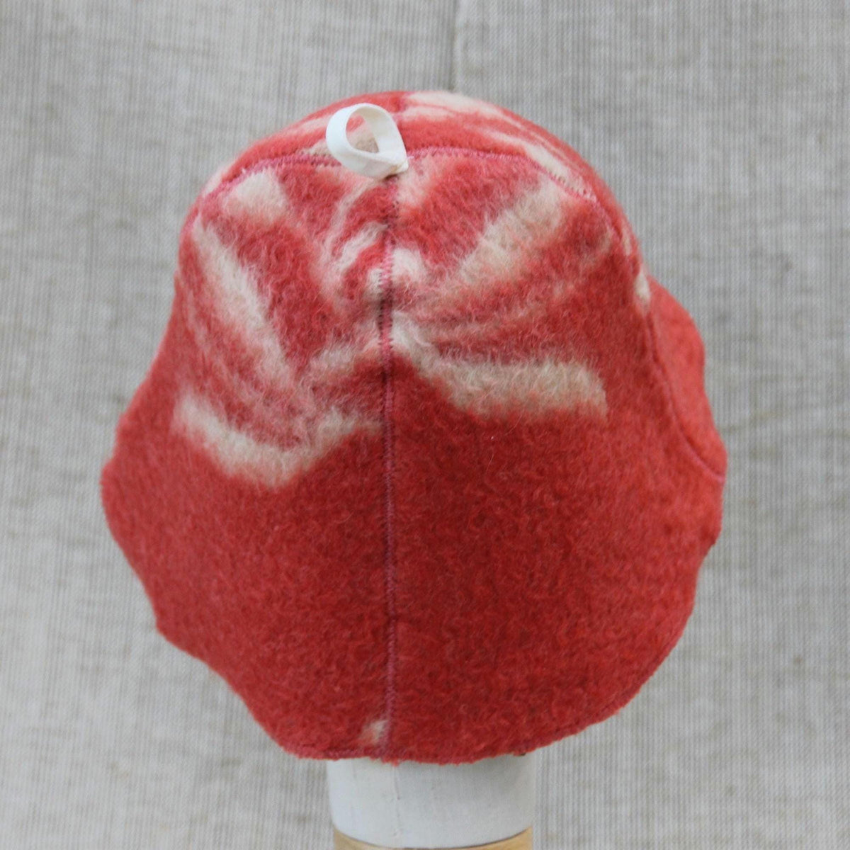 Upcycled Wool Sauna Hat, Coral Red Cream Banya Cap, Eco Felted Spa Bonnet