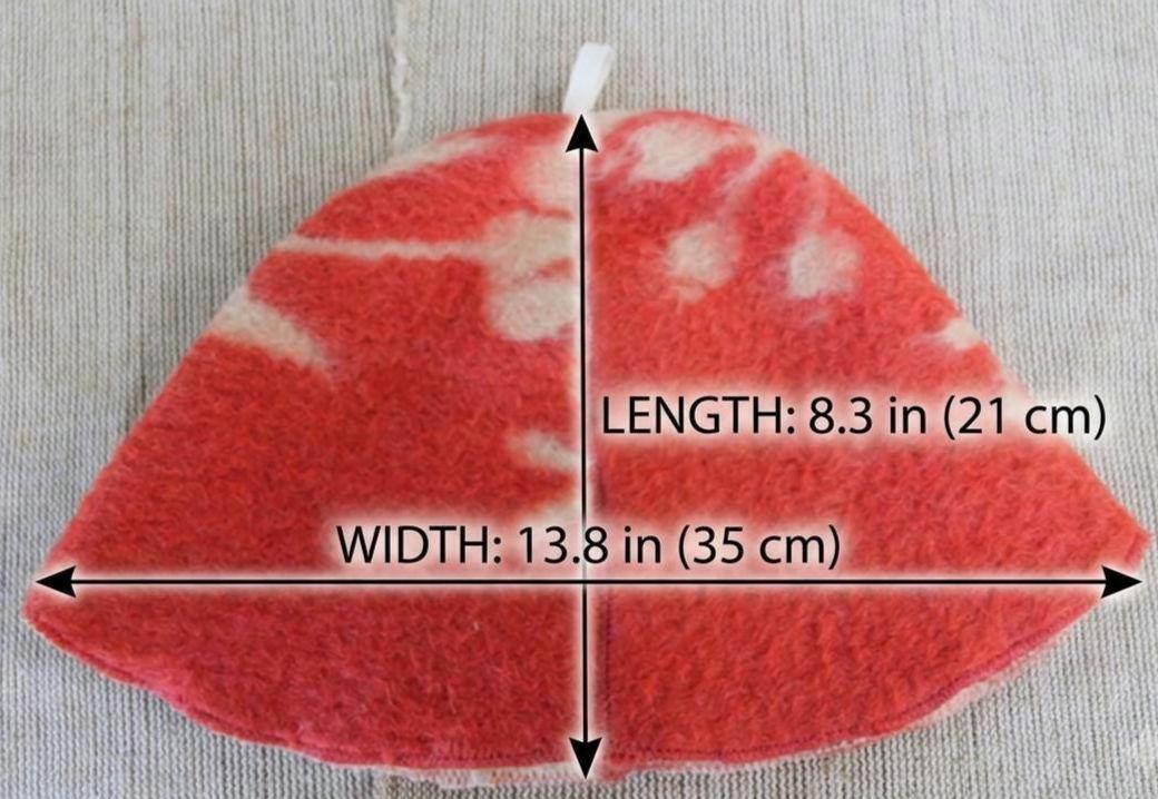 Upcycled Wool Sauna Hat, Coral Red Cream Banya Cap, Eco Felted Spa Bonnet