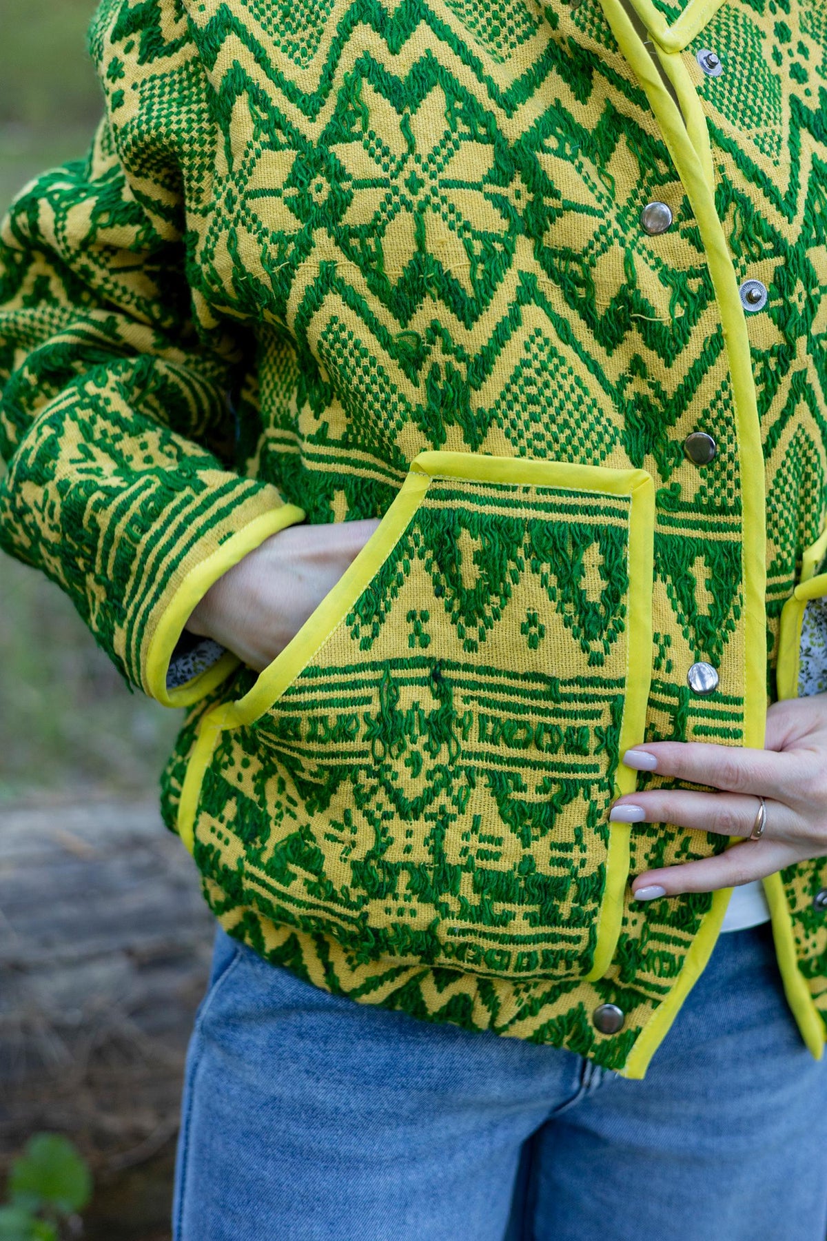 Upcycled Vintage Geometric Quilted Jacket, Boho Eco-Friendly Festival Wear