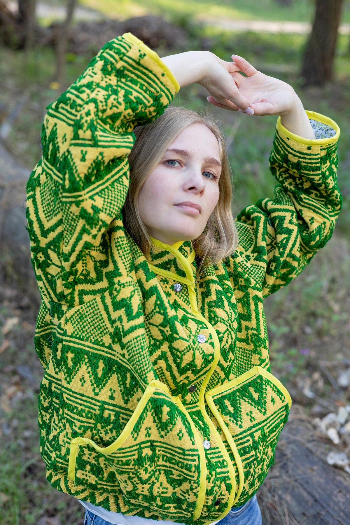 Upcycled Vintage Geometric Quilted Jacket, Boho Eco-Friendly Festival Wear