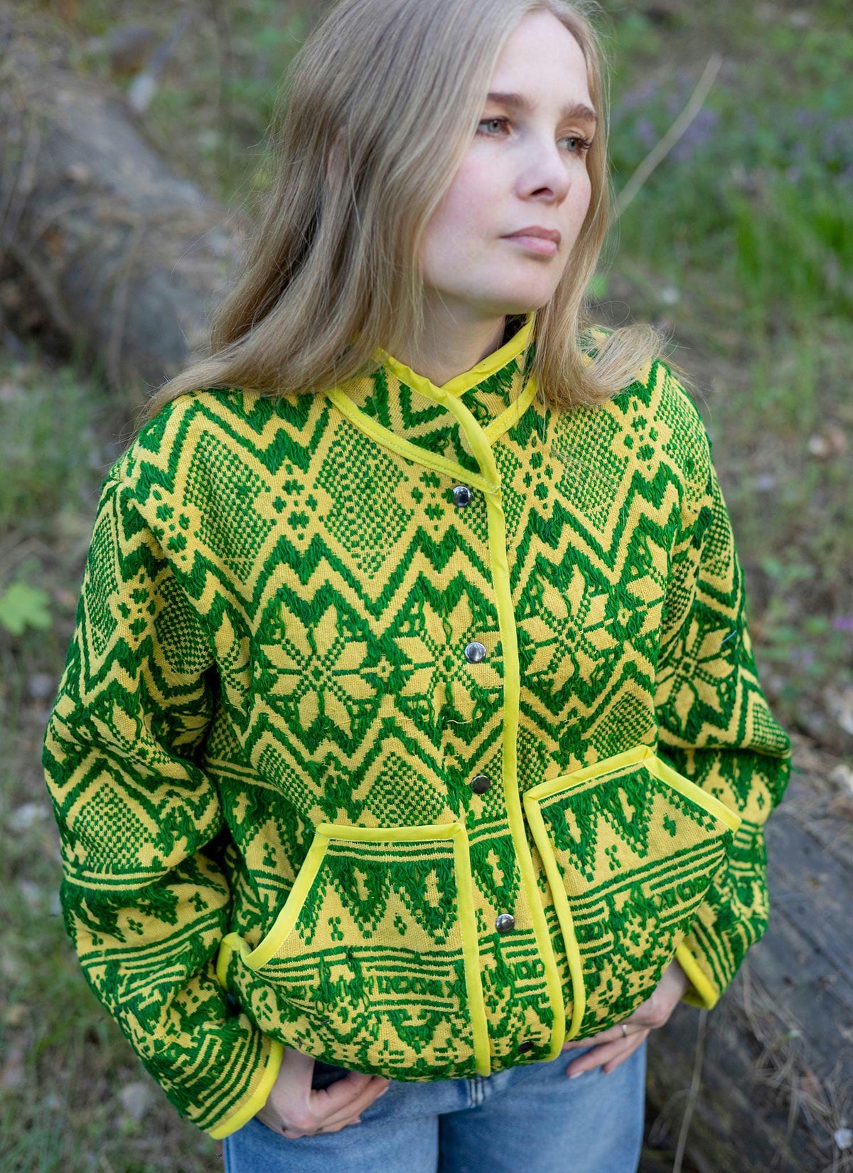 Upcycled Vintage Geometric Quilted Jacket, Boho Eco-Friendly Festival Wear