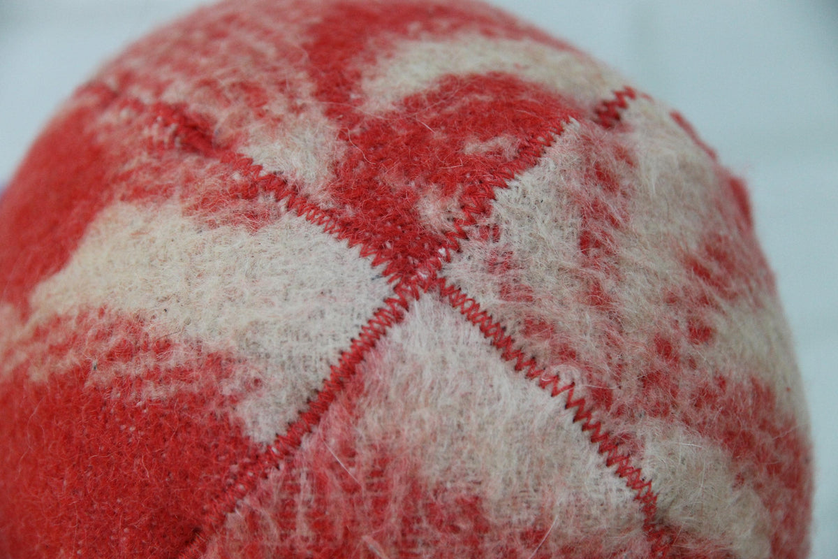 Reversible Wool Sauna Hat, Red Cream Banya Cap, Handfelted Heat Protection (35x21cm)