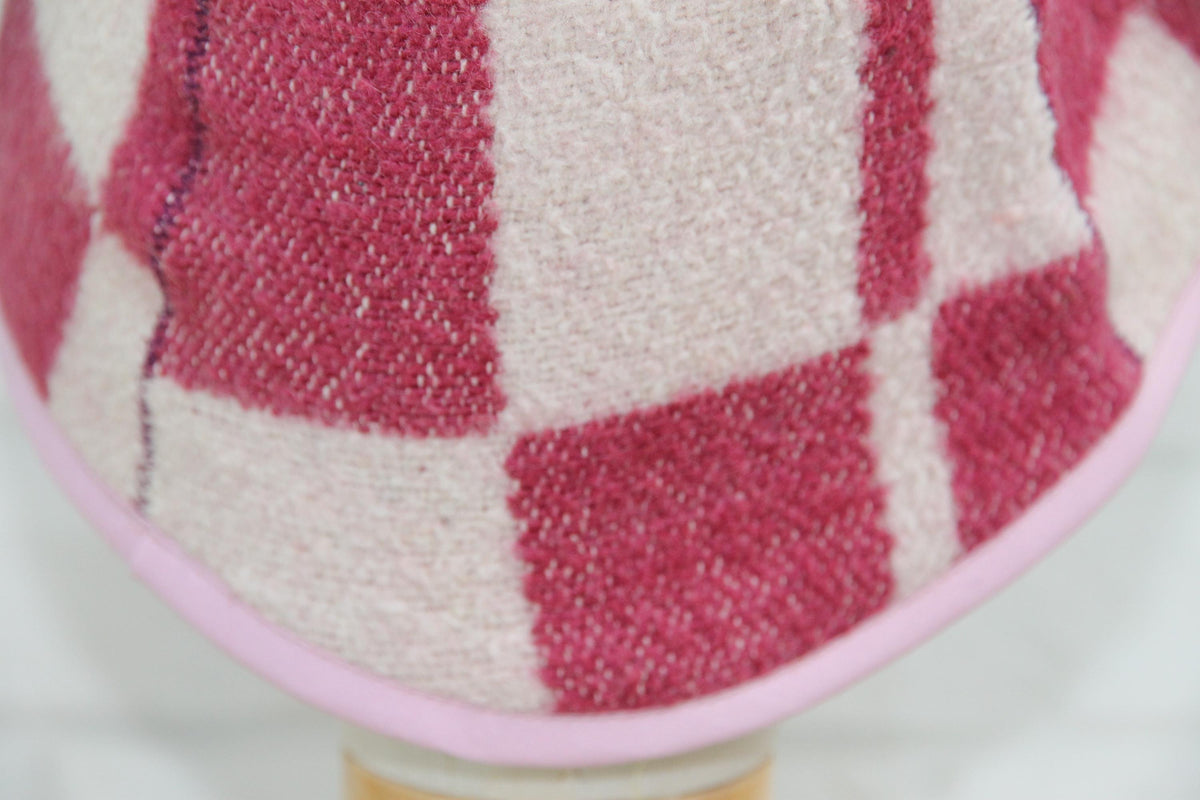 Upcycled Wool Sauna Hat, Checkered Bath House Cap, Eco-Friendly Spa Accessory