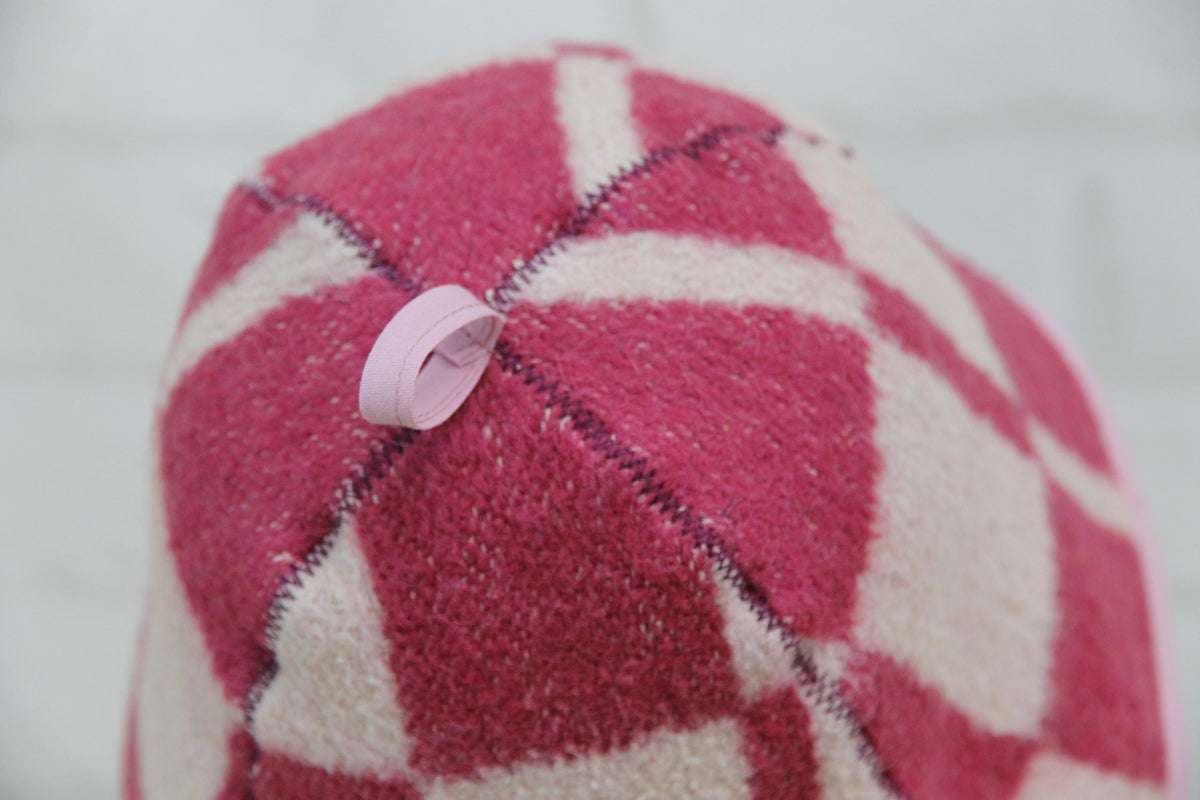 Upcycled Wool Sauna Hat, Checkered Bath House Cap, Eco-Friendly Spa Accessory