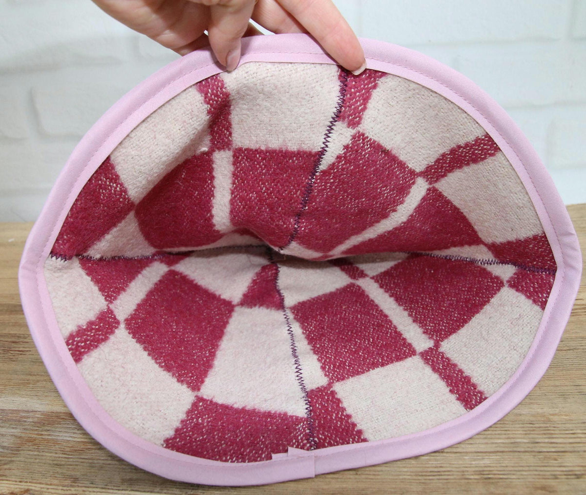 Upcycled Wool Sauna Hat, Checkered Bath House Cap, Eco-Friendly Spa Accessory