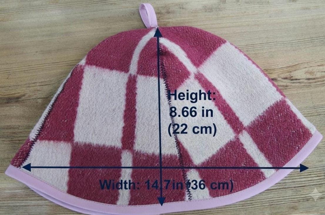 Upcycled Wool Sauna Hat, Checkered Bath House Cap, Eco-Friendly Spa Accessory