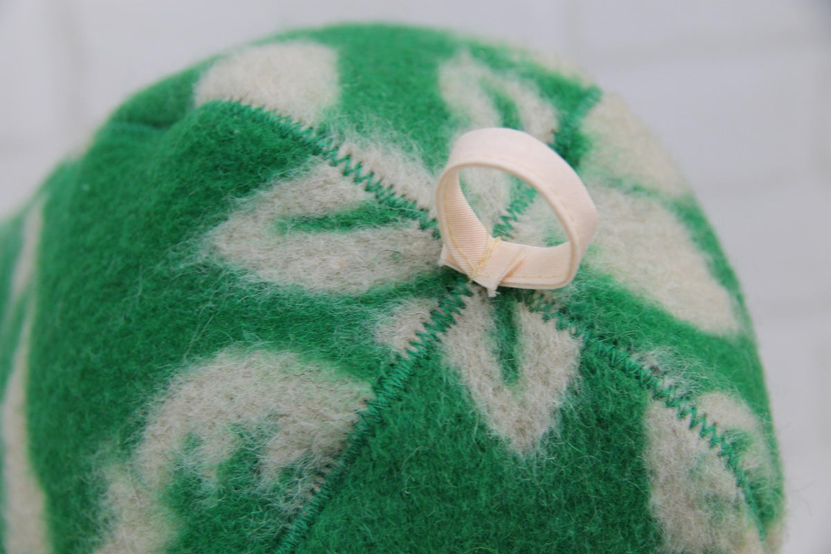 Handmade Felted Wool Sauna Hat, Green Floral Banya Cap, Spa Head Protection, Bath Accessory