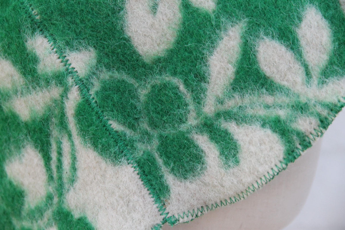 Upcycled Wool Sauna Hat, Green Leaf Pattern Banya Cap, Heat Protection Steam Room Accessory