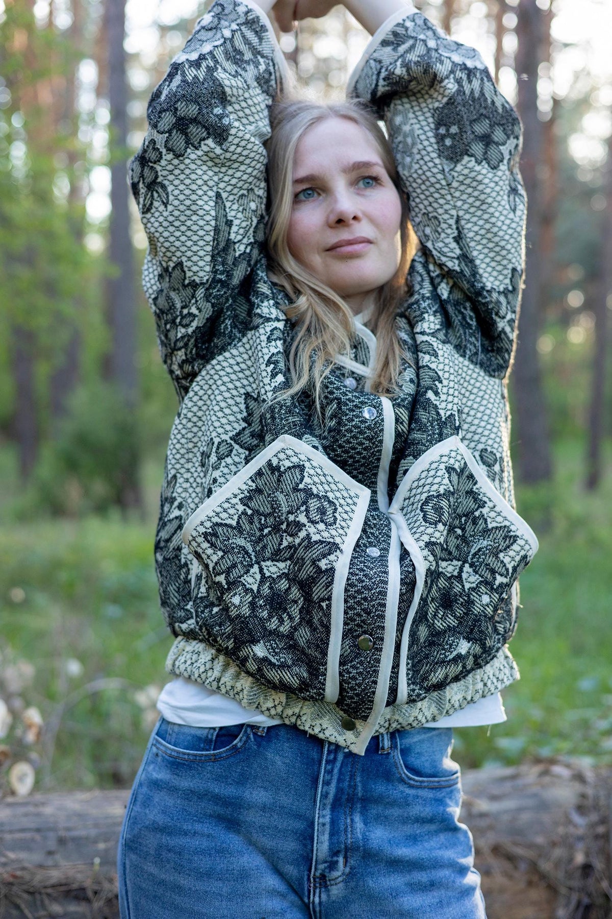 Upcycled Vintage Blanket Jacket, Oversized Quilted Bomber Coat, Eco-Friendly Statement Outerwear, Size M-L