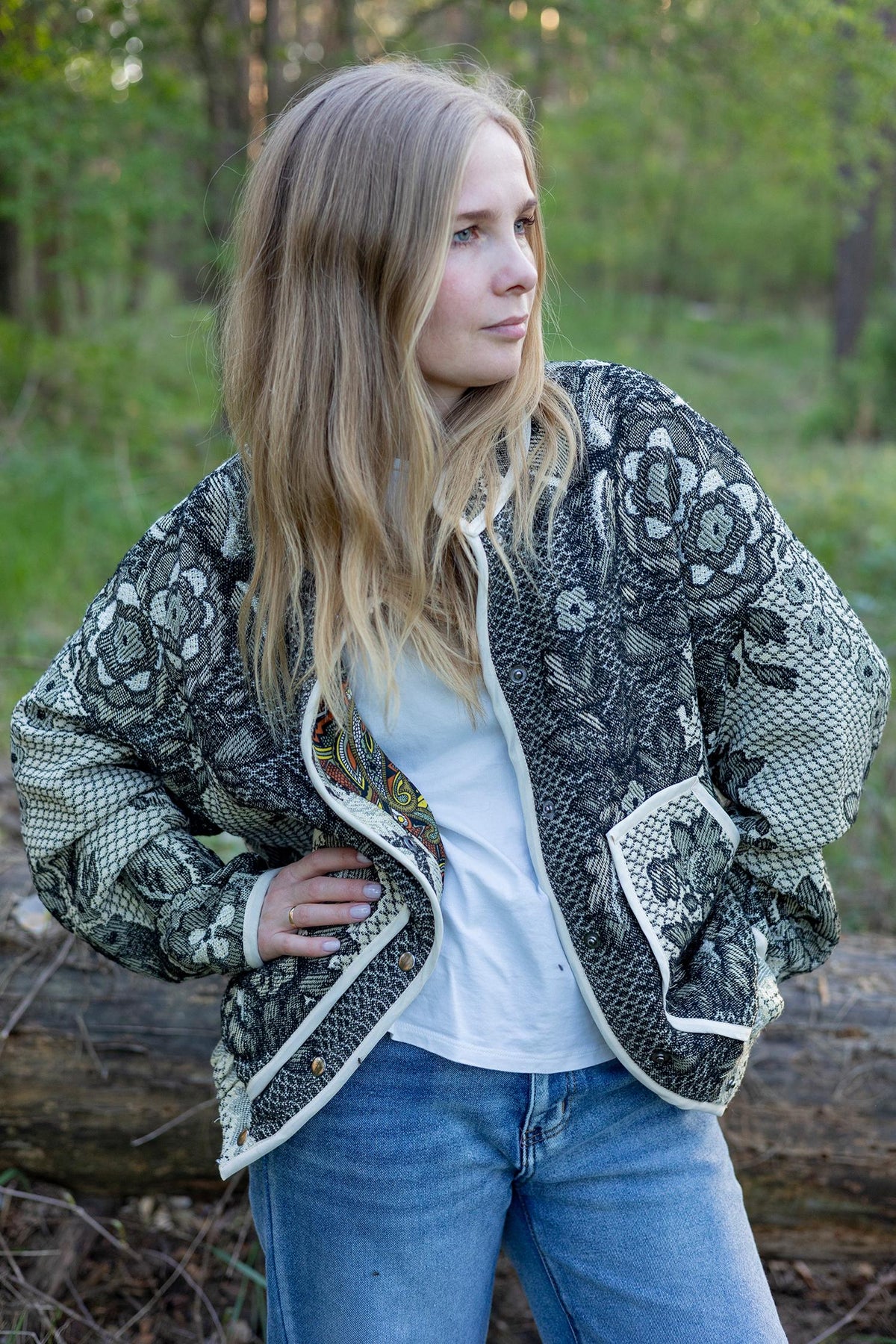 Upcycled Vintage Blanket Jacket, Oversized Quilted Bomber Coat, Eco-Friendly Statement Outerwear, Size M-L