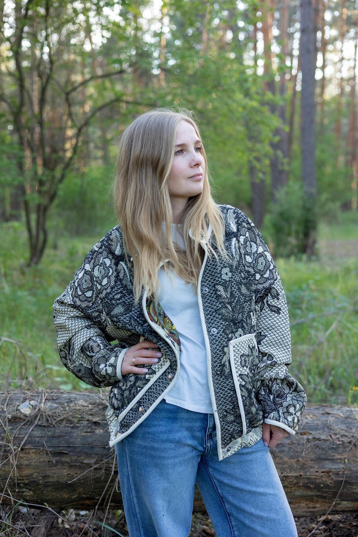 Upcycled Vintage Blanket Jacket, Oversized Quilted Bomber Coat, Eco-Friendly Statement Outerwear, Size M-L
