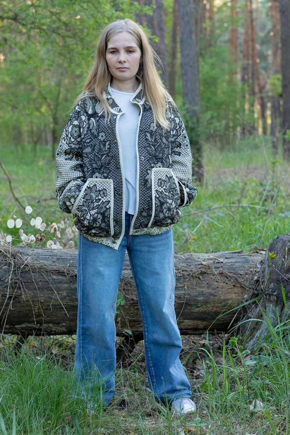 Upcycled Vintage Blanket Jacket, Oversized Quilted Bomber Coat, Eco-Friendly Statement Outerwear, Size M-L