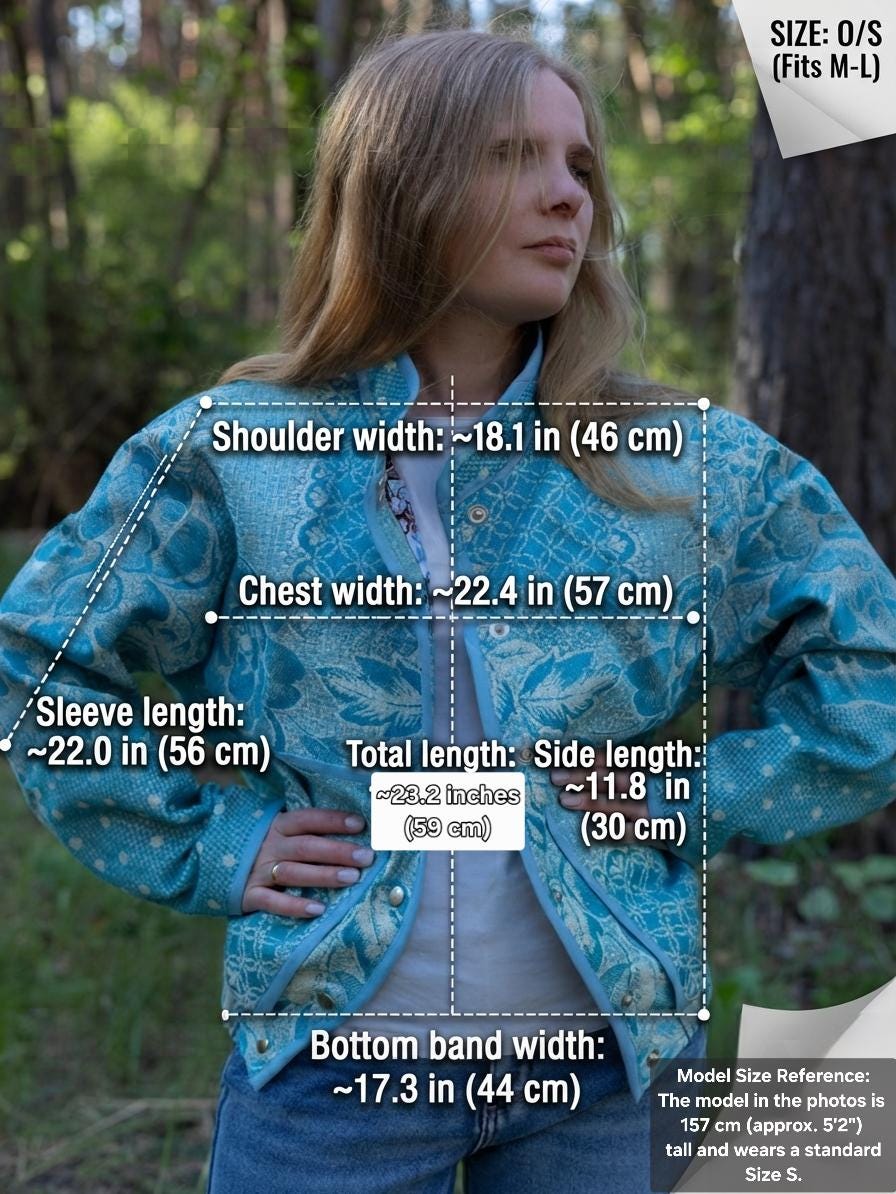Upcycled Vintage Blanket Bomber Jacket, Turquoise Boho Quilted Outerwear M-L
