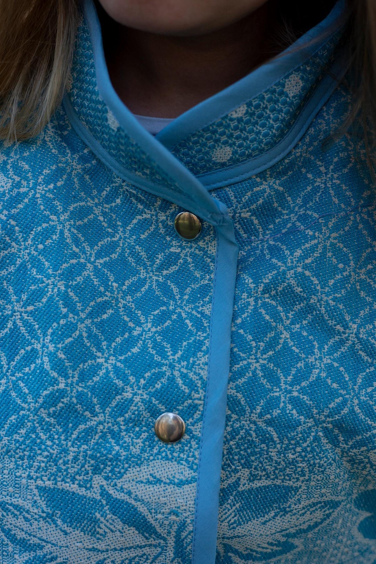 Upcycled Vintage Blanket Bomber Jacket, Turquoise Boho Quilted Outerwear M-L