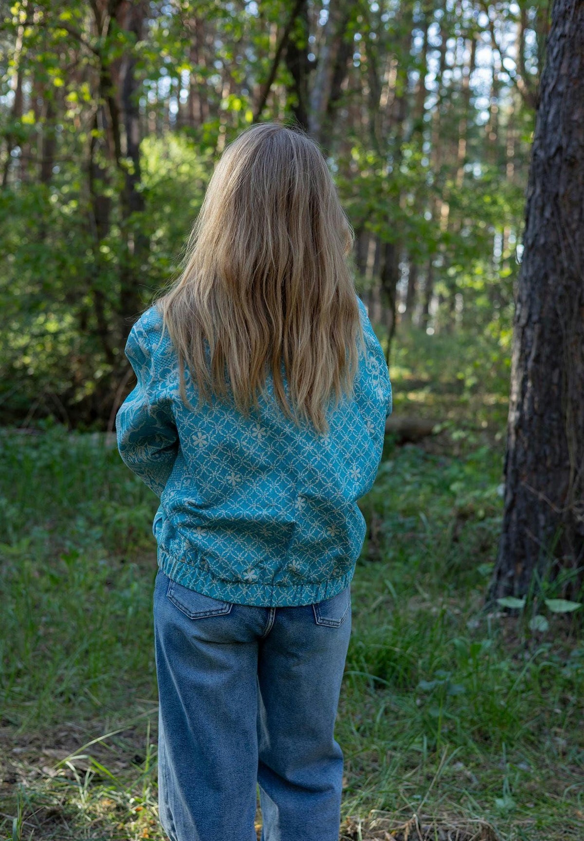 Upcycled Vintage Blanket Bomber Jacket, Turquoise Boho Quilted Outerwear M-L