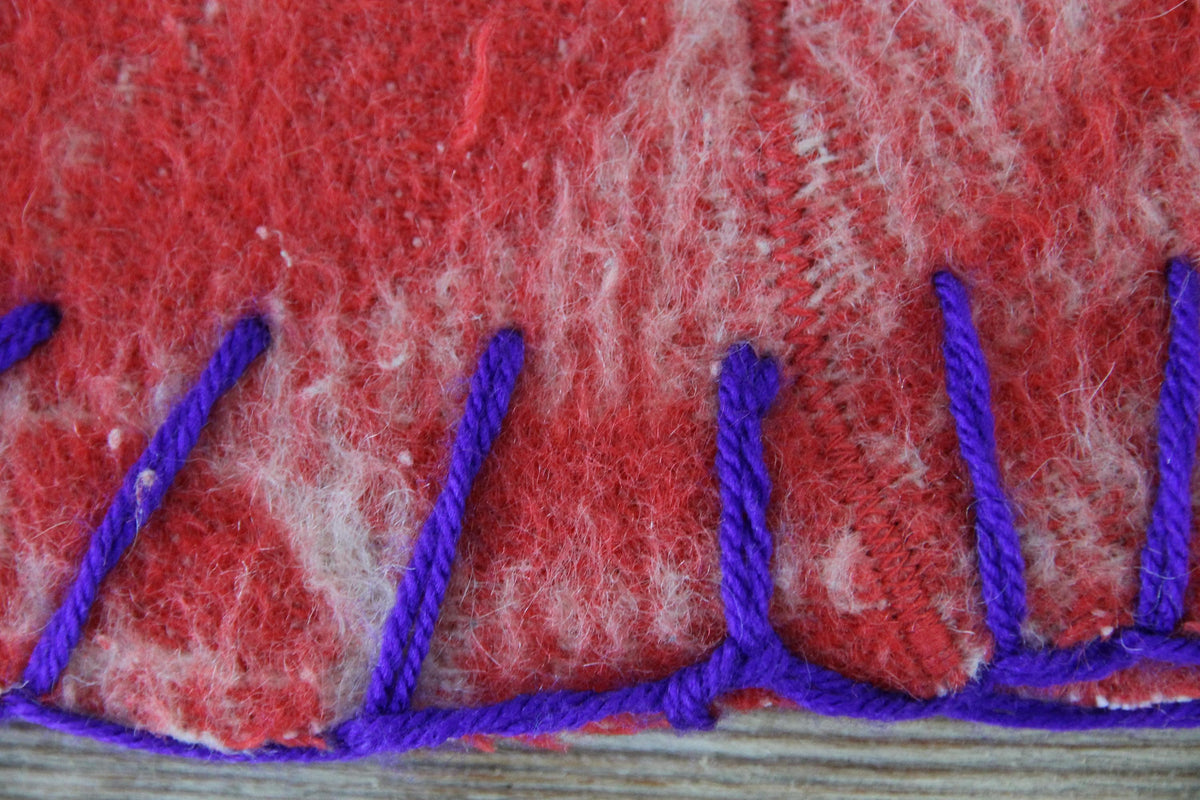 Reversible Wool Sauna Hat, Red Cream Banya Cap, Handfelted Heat Protection (35x21cm)