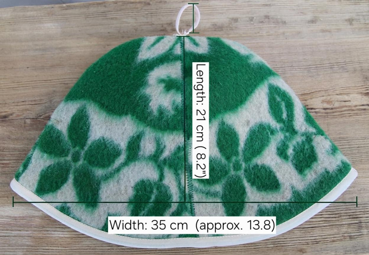 Handmade Felted Wool Sauna Hat, Green Floral Banya Cap, Spa Head Protection, Bath Accessory