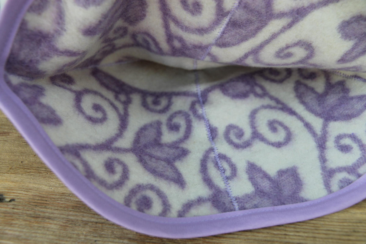 Reversible Lavender Floral Wool Sauna Hat, Banya Spa Head Protection, Bucket Style