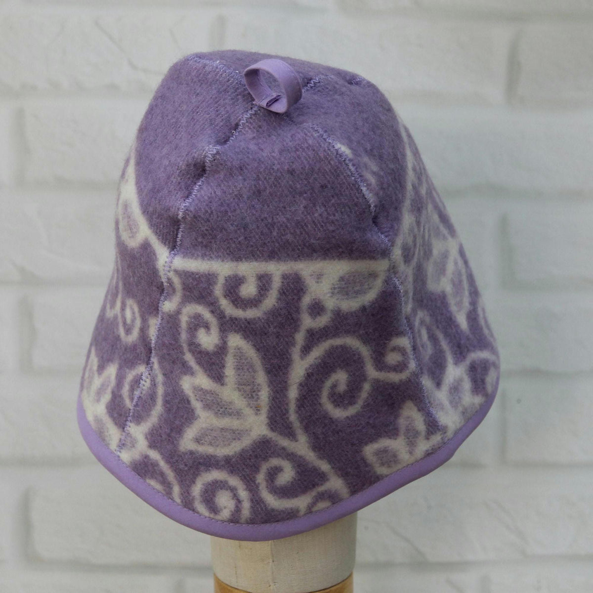 Reversible Lavender Floral Wool Sauna Hat, Banya Spa Head Protection, Bucket Style