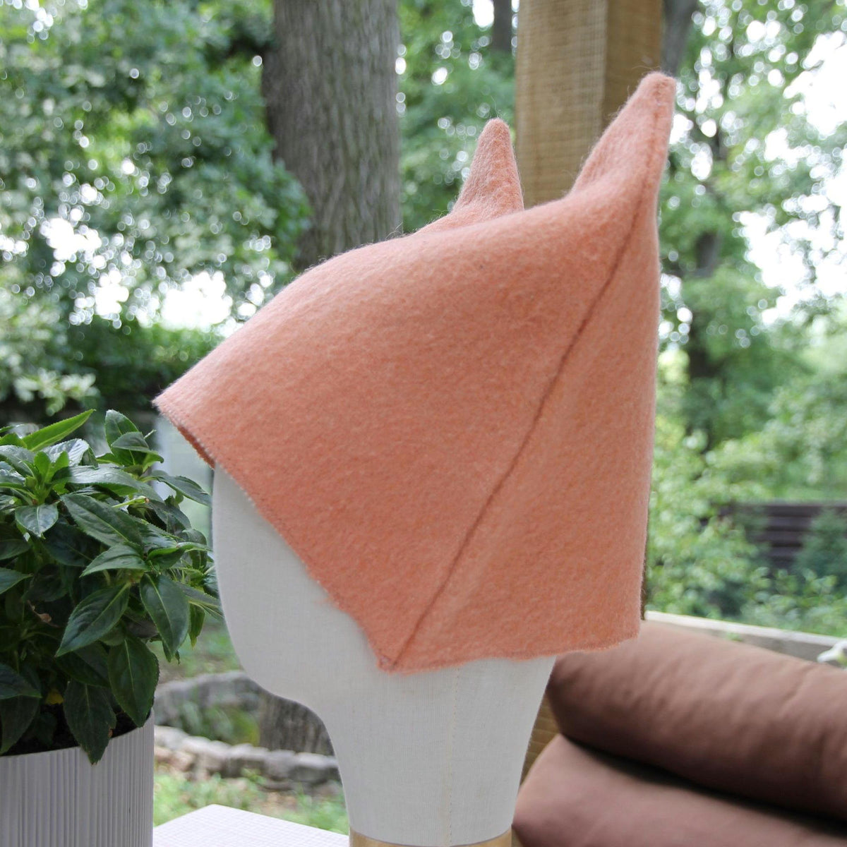 Upcycled Wool Cat Ear Sauna Hat, Felted Banya Bath Cap, Eco-Friendly Spa Accessory