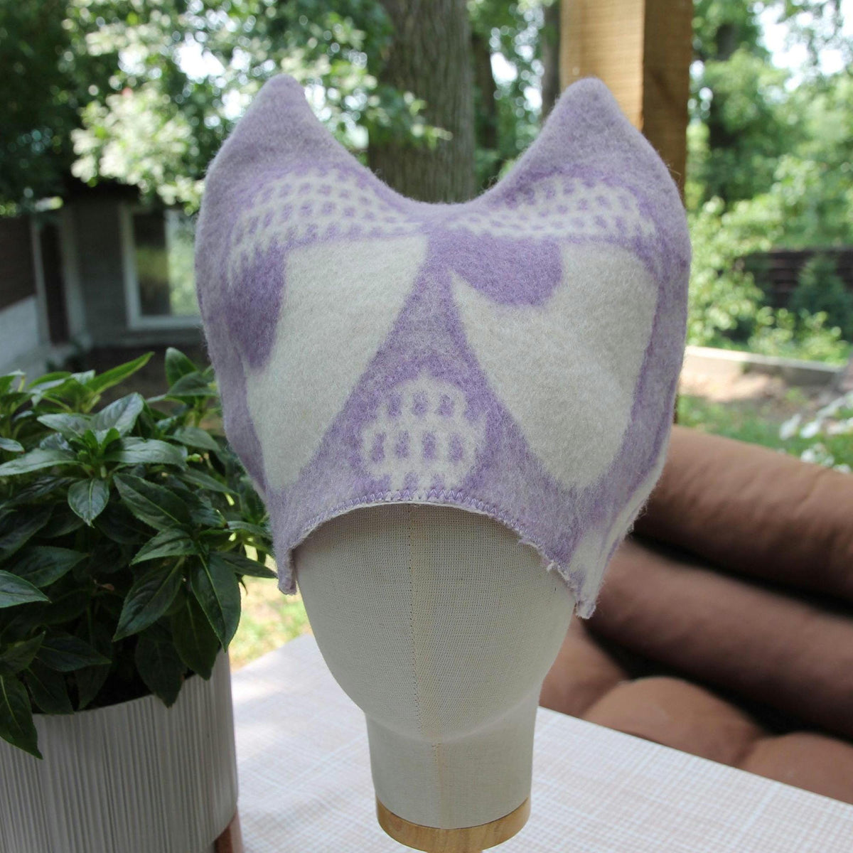 Upcycled Wool Owl Sauna Hat, Banya Bath Cap, Eco-Friendly Spa Accessory