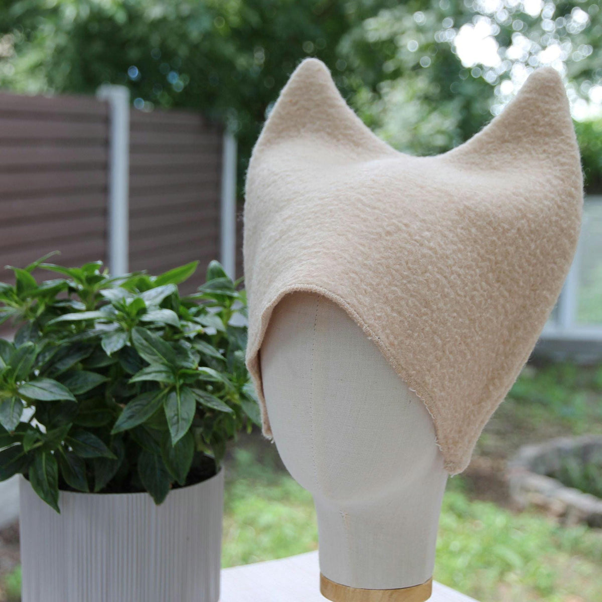 Upcycled Wool Cat Ear Sauna Hat, Minimalist Banya Bathing Cap, Eco-Friendly Spa Accessory