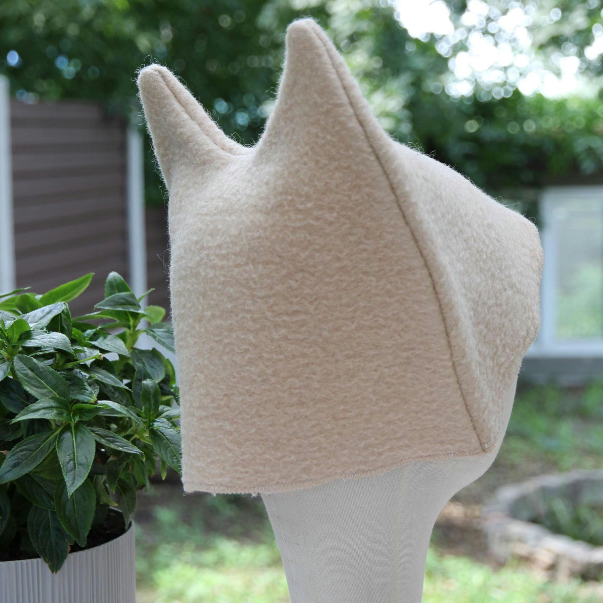 Upcycled Wool Cat Ear Sauna Hat, Minimalist Banya Bathing Cap, Eco-Friendly Spa Accessory