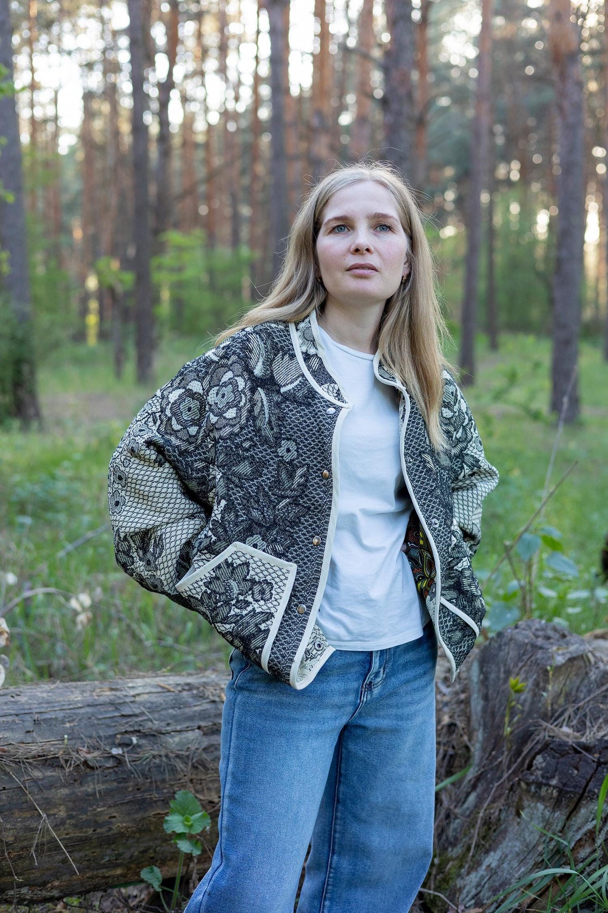 Upcycled Vintage Blanket Jacket, Oversized Quilted Bomber Coat, Eco-Friendly Statement Outerwear, Size M-L