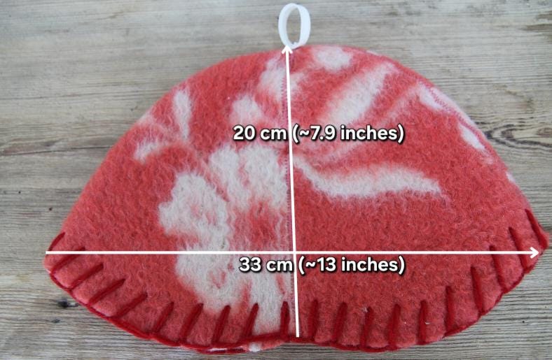 Red Floral Upcycled Wool Sauna Hat, Banya Accessory, Heat Protection Spa Cap