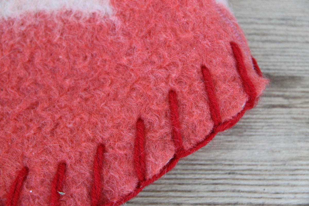 Red Floral Upcycled Wool Sauna Hat, Banya Accessory, Heat Protection Spa Cap