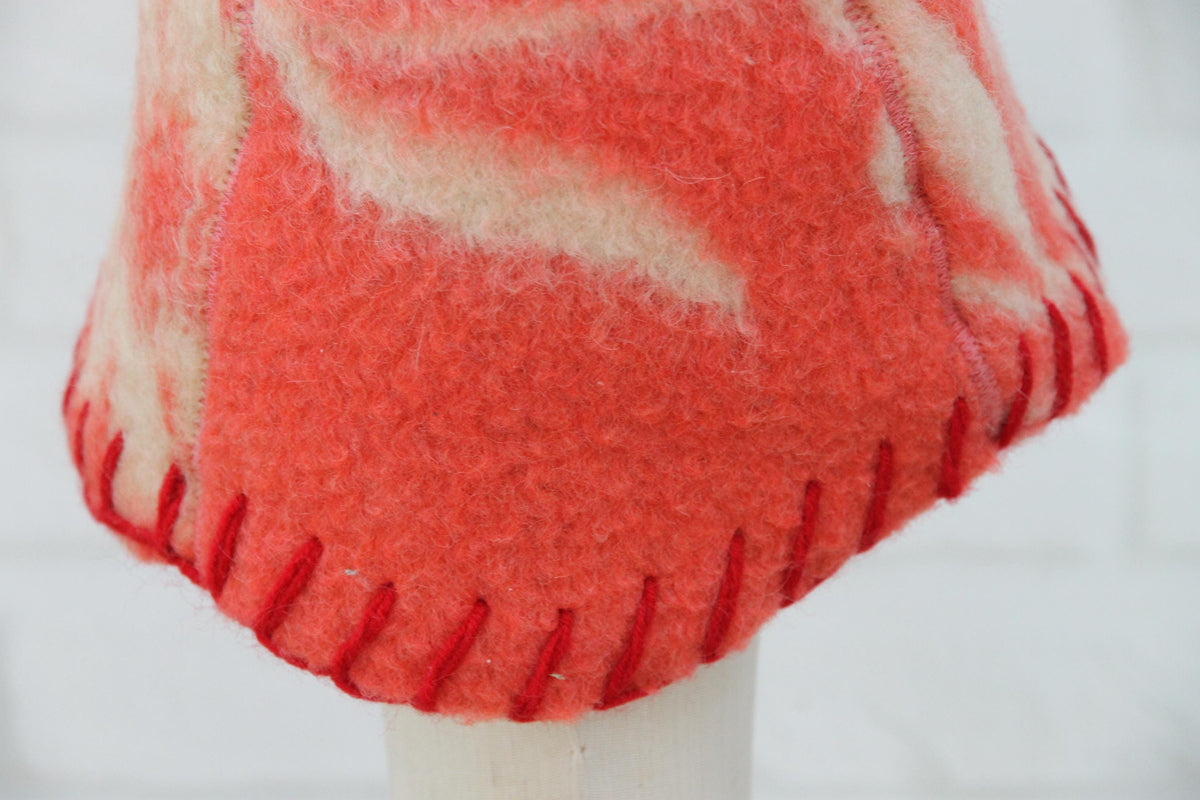 Red Floral Upcycled Wool Sauna Hat, Banya Accessory, Heat Protection Spa Cap