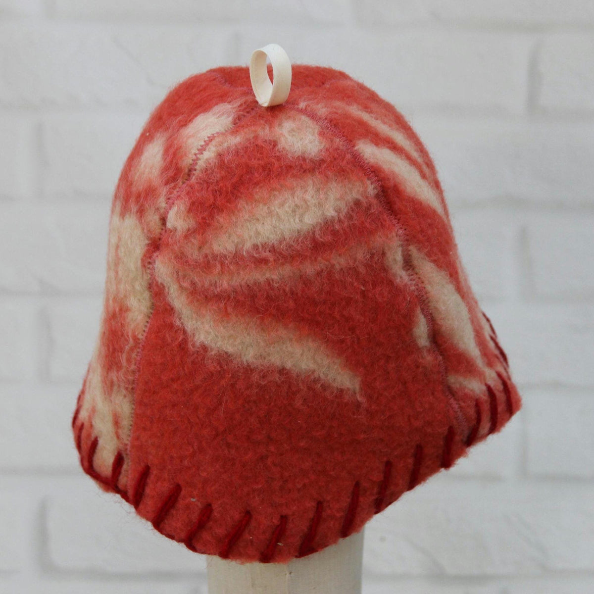 Red Floral Upcycled Wool Sauna Hat, Banya Accessory, Heat Protection Spa Cap