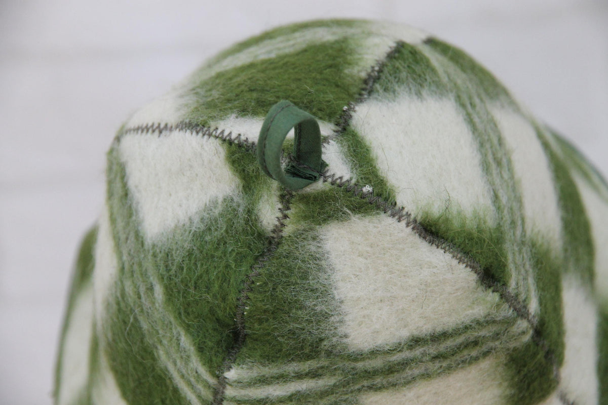 Upcycled Wool Plaid Sauna Hat, Green Checkered Banya Cap, Heat Protection Spa Accessory