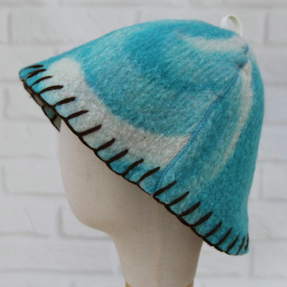 Brown Wool Sauna Hat with Floral, Handmade from Upcycled Vintage Blanket, Unisex Spa Hat,Spa Wellness Accessory,Unique Gift for Sauna.