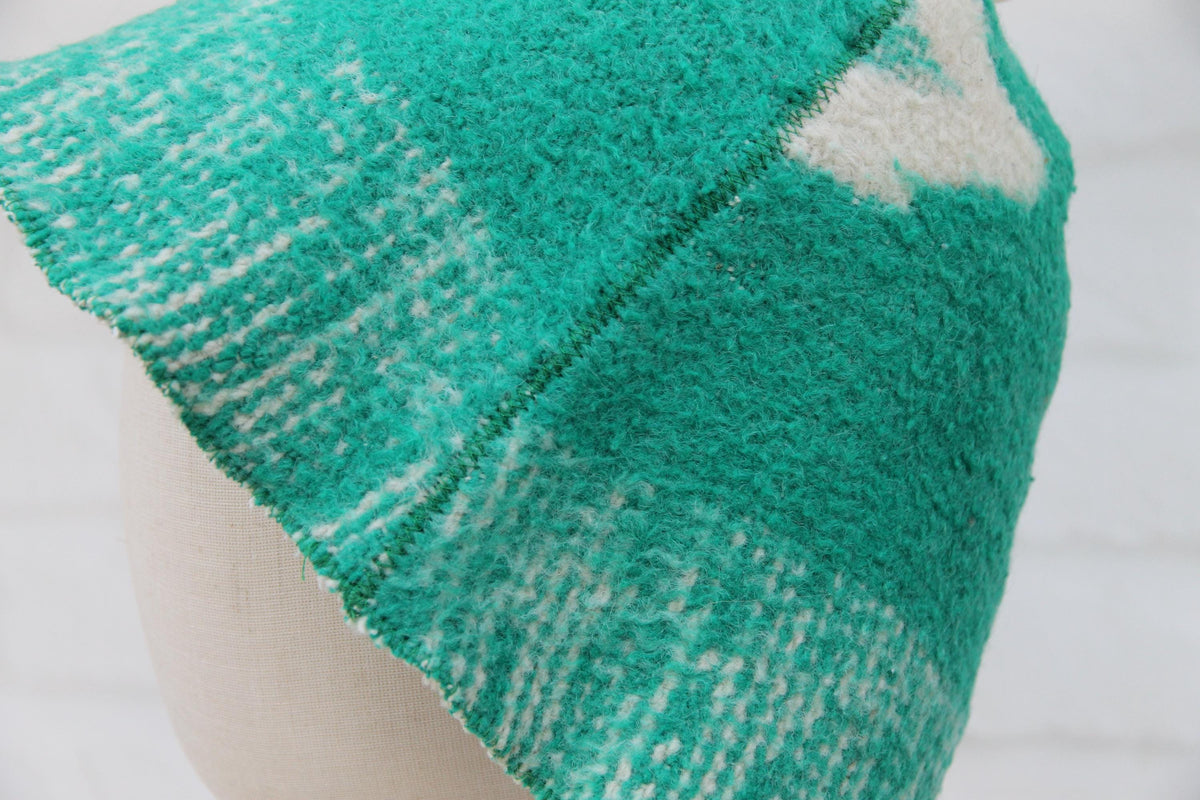 Upcycled Wool Blanket Sauna Hat, Green Cream Banya Cap, Eco-Friendly Spa Headwear