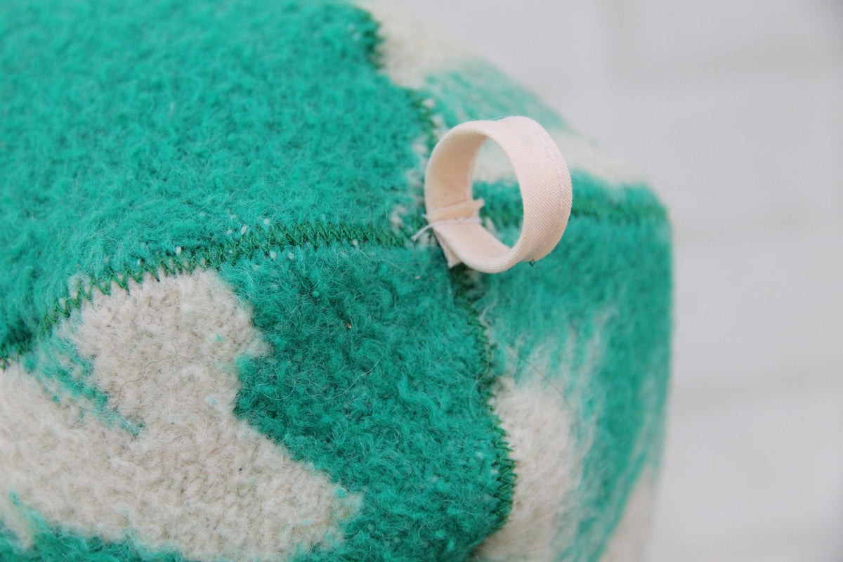 Upcycled Wool Blanket Sauna Hat, Green Cream Banya Cap, Eco-Friendly Spa Headwear