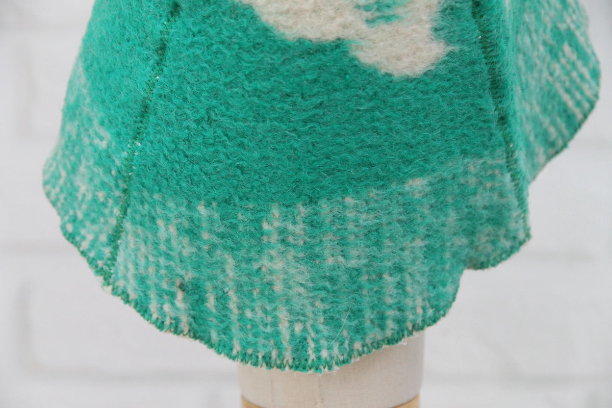 Upcycled Wool Blanket Sauna Hat, Green Cream Banya Cap, Eco-Friendly Spa Headwear