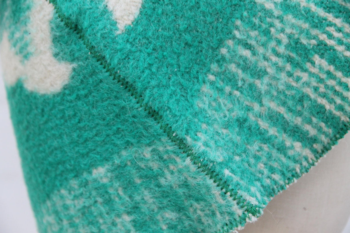 Upcycled Wool Blanket Sauna Hat, Green Cream Banya Cap, Eco-Friendly Spa Headwear