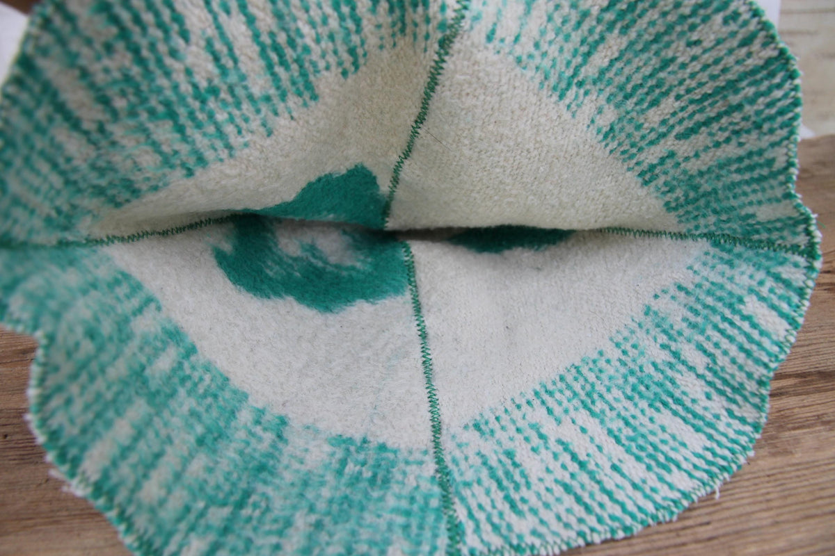 Upcycled Wool Blanket Sauna Hat, Green Cream Banya Cap, Eco-Friendly Spa Headwear