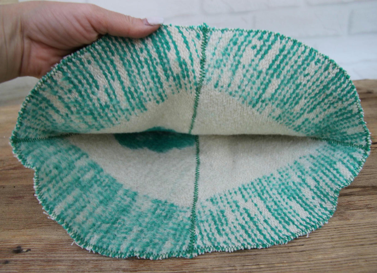 Upcycled Wool Blanket Sauna Hat, Green Cream Banya Cap, Eco-Friendly Spa Headwear