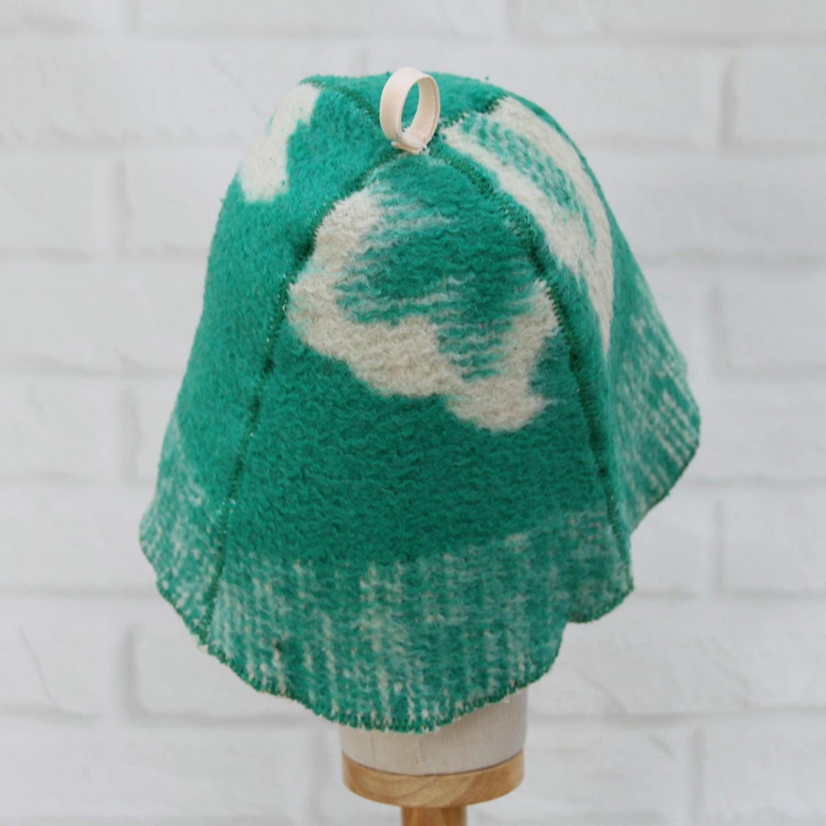 Upcycled Wool Blanket Sauna Hat, Green Cream Banya Cap, Eco-Friendly Spa Headwear