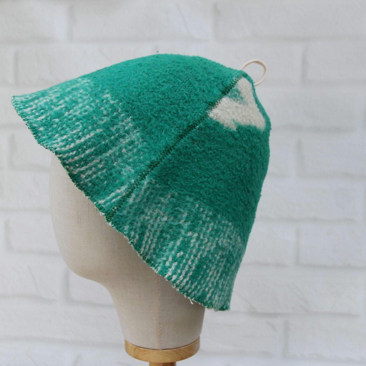 Upcycled Wool Blanket Sauna Hat, Green Cream Banya Cap, Eco-Friendly Spa Headwear