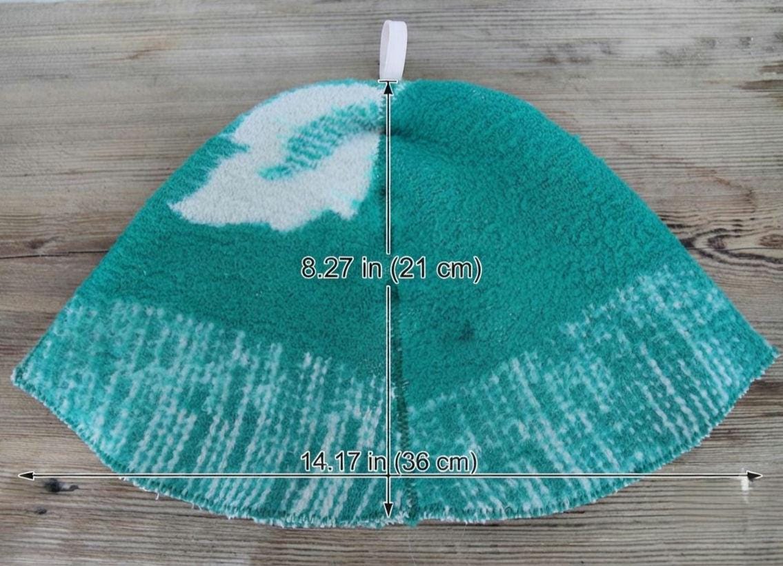 Upcycled Wool Blanket Sauna Hat, Green Cream Banya Cap, Eco-Friendly Spa Headwear