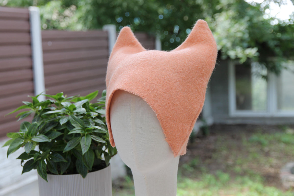 Upcycled Wool Cat Ear Sauna Hat, Felted Banya Bath Cap, Eco-Friendly Spa Accessory