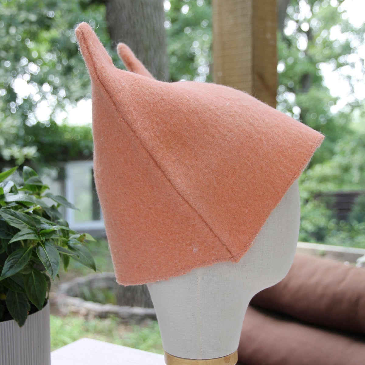 Upcycled Wool Cat Ear Sauna Hat, Felted Banya Bath Cap, Eco-Friendly Spa Accessory