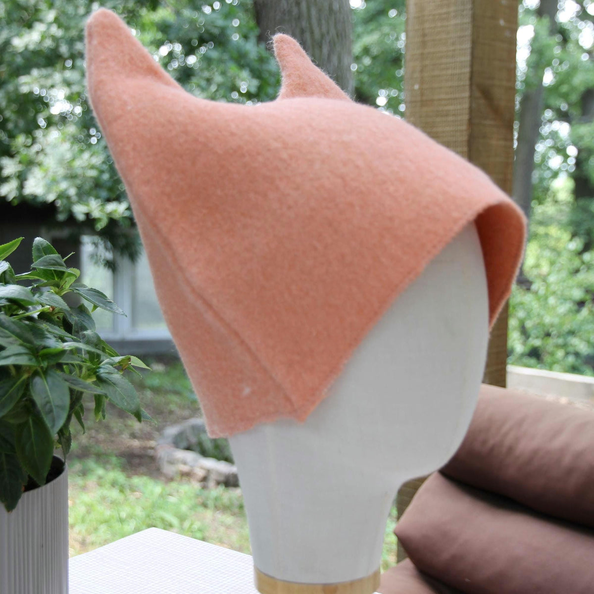 Upcycled Wool Cat Ear Sauna Hat, Felted Banya Bath Cap, Eco-Friendly Spa Accessory