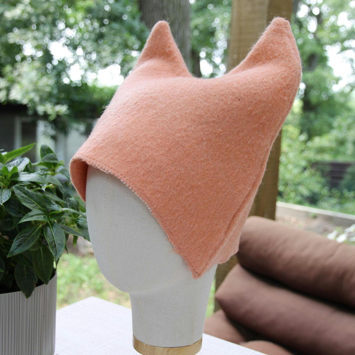 Upcycled Wool Cat Ear Sauna Hat, Felted Banya Bath Cap, Eco-Friendly Spa Accessory