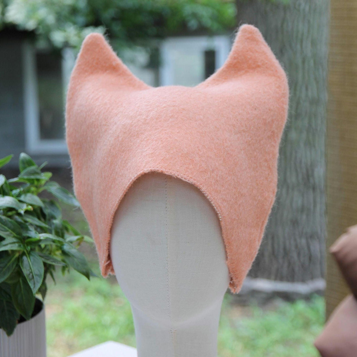 Upcycled Wool Cat Ear Sauna Hat, Felted Banya Bath Cap, Eco-Friendly Spa Accessory