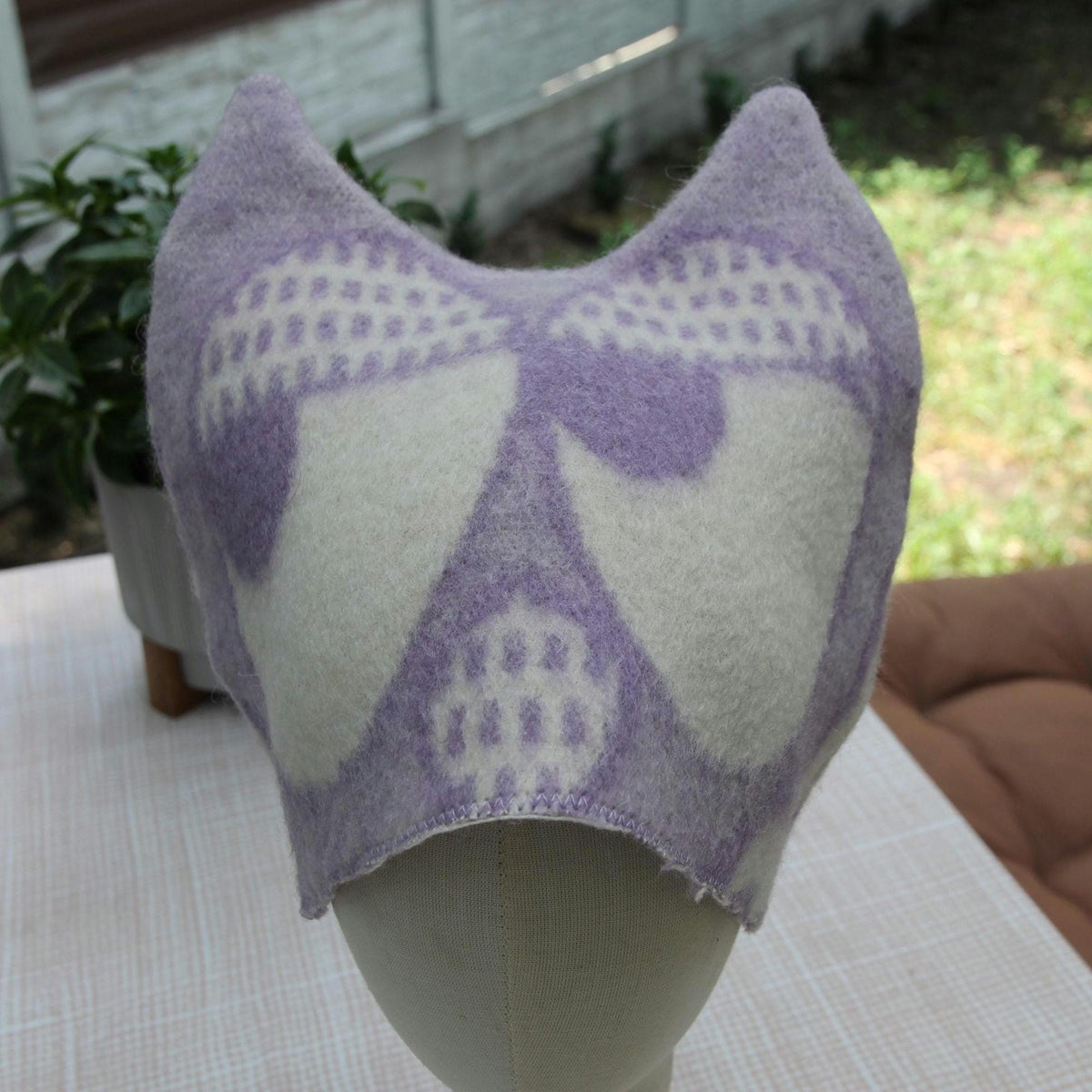 Upcycled Wool Owl Sauna Hat, Banya Bath Cap, Eco-Friendly Spa Accessory
