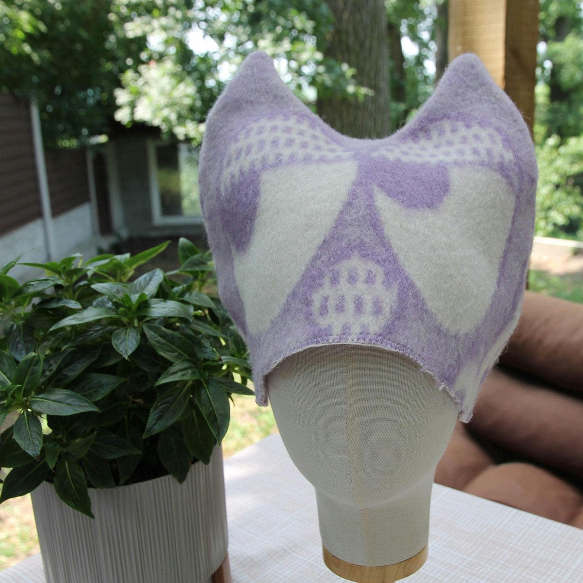 Upcycled Wool Owl Sauna Hat, Banya Bath Cap, Eco-Friendly Spa Accessory